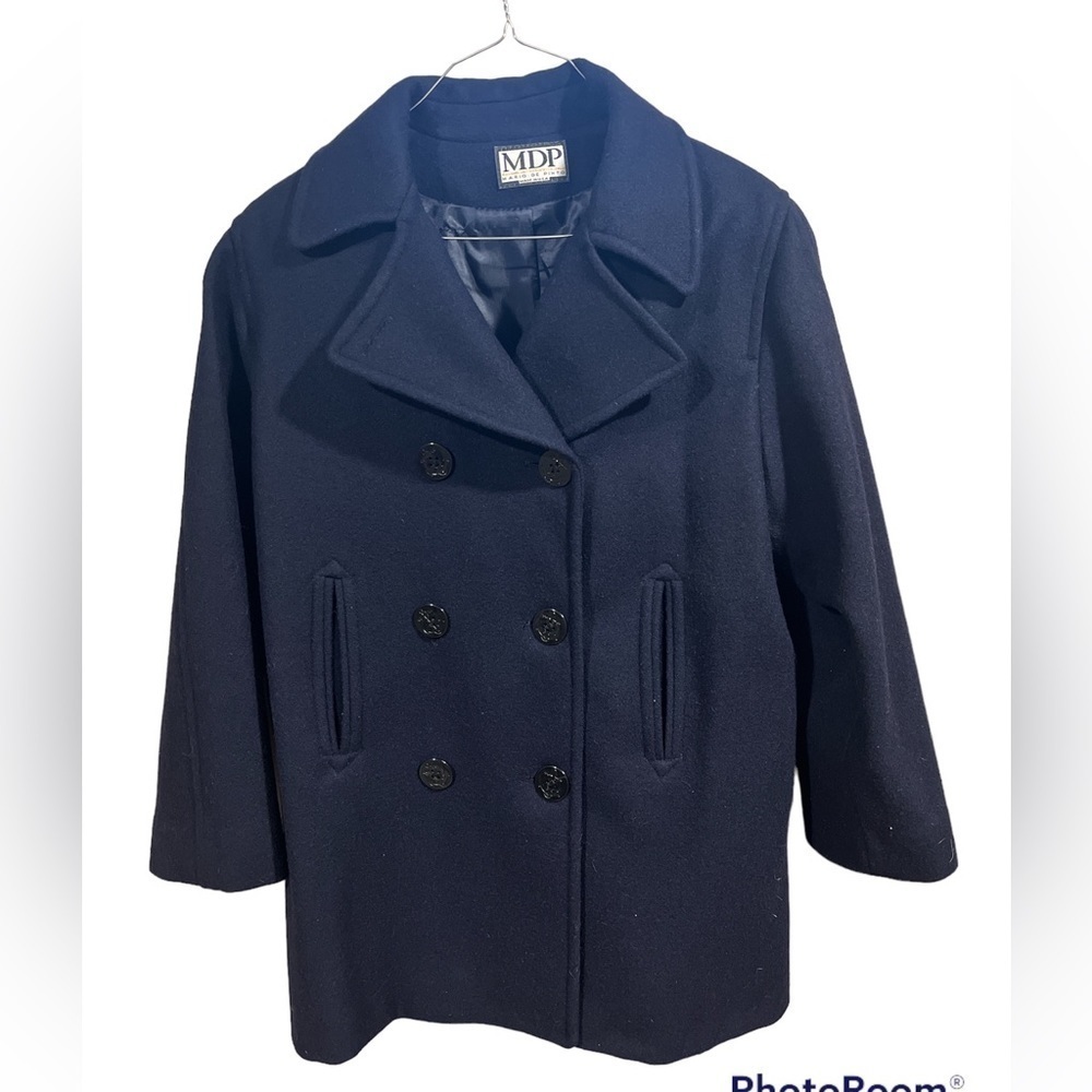 Mario De Pinto Womens Pea Coat Navy Size Large Vintage Wool Blend Made In USA‎